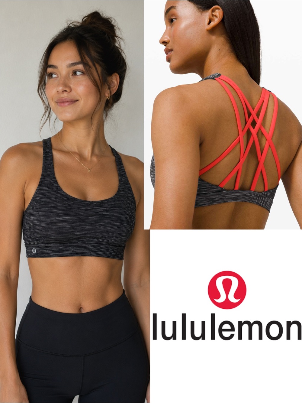 Lululemon Free to Be Sports Bra Size 4 Gray Heathered Red Strappy Back